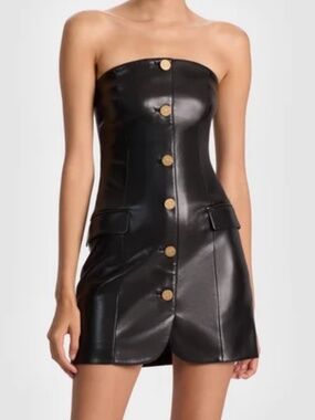 BLACK MINI STRAPLESS MADISON VEGAN MINI BLAZER DRESS